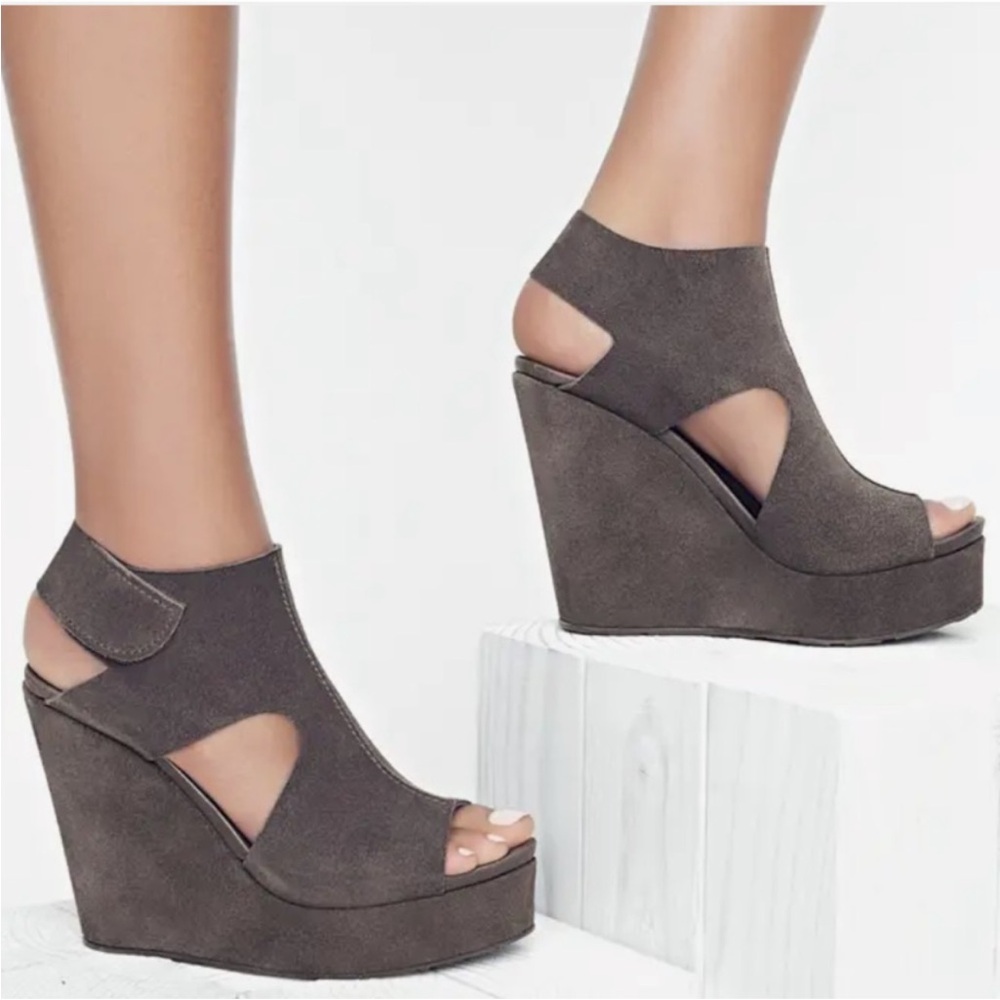 pedro garcia Terence grey suede platform wedge